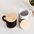 R85309.06.O - Kubek ceramiczny z bambusową przykrywką Giulia, biały 